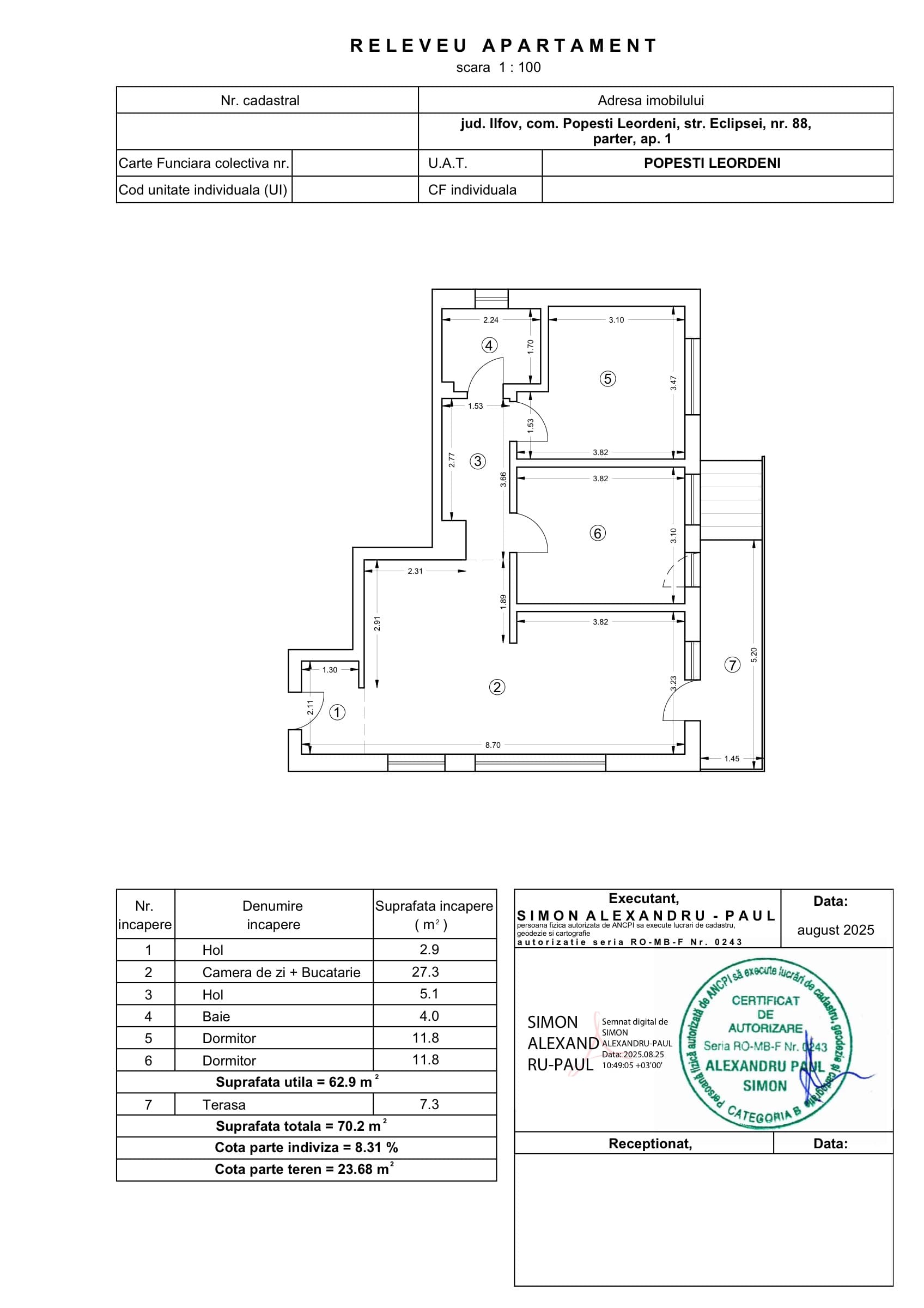 Plan apartament 3 camere Niva Residence Popești-Leordeni