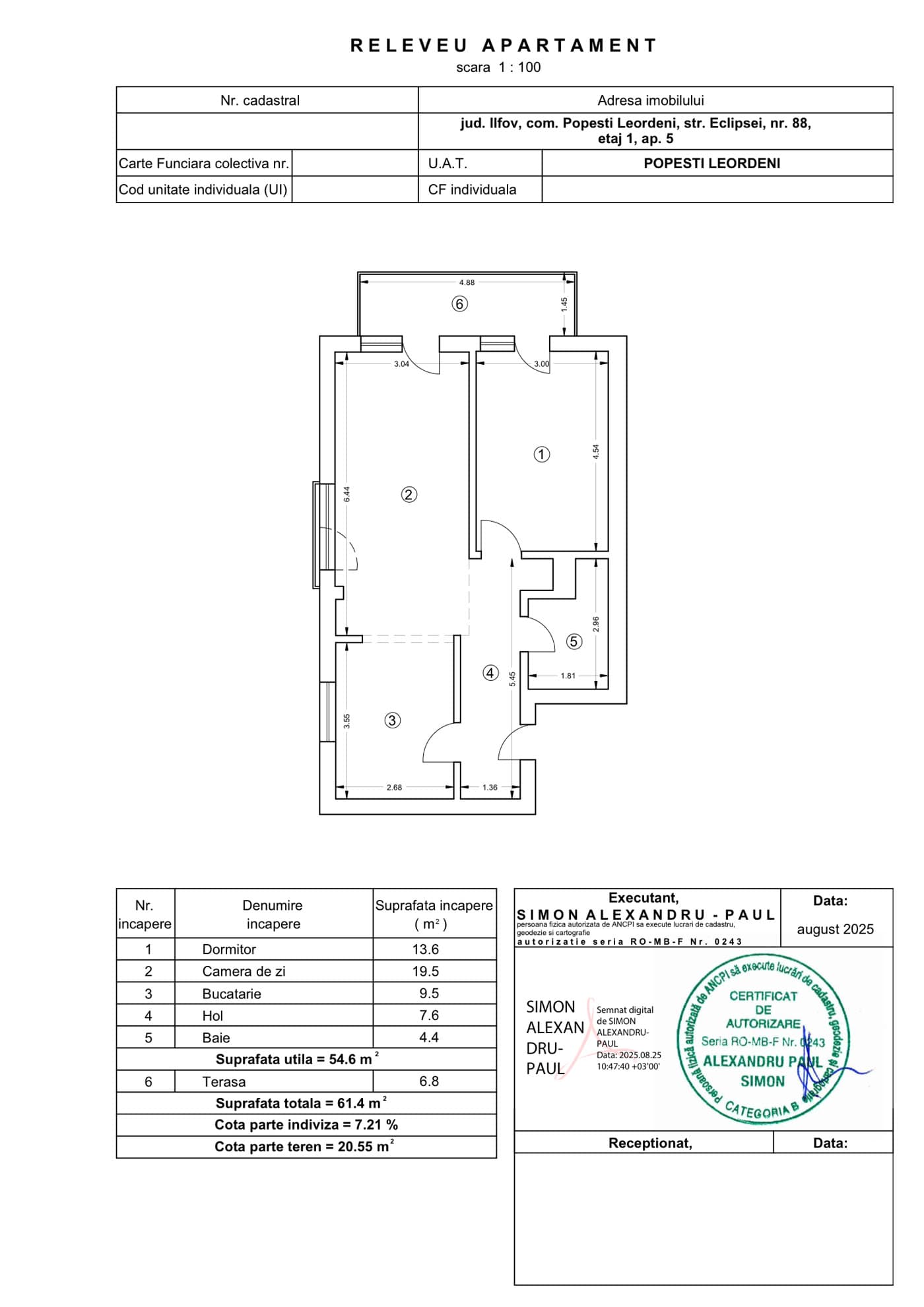Plan apartament cu 2 camere Niva Residence