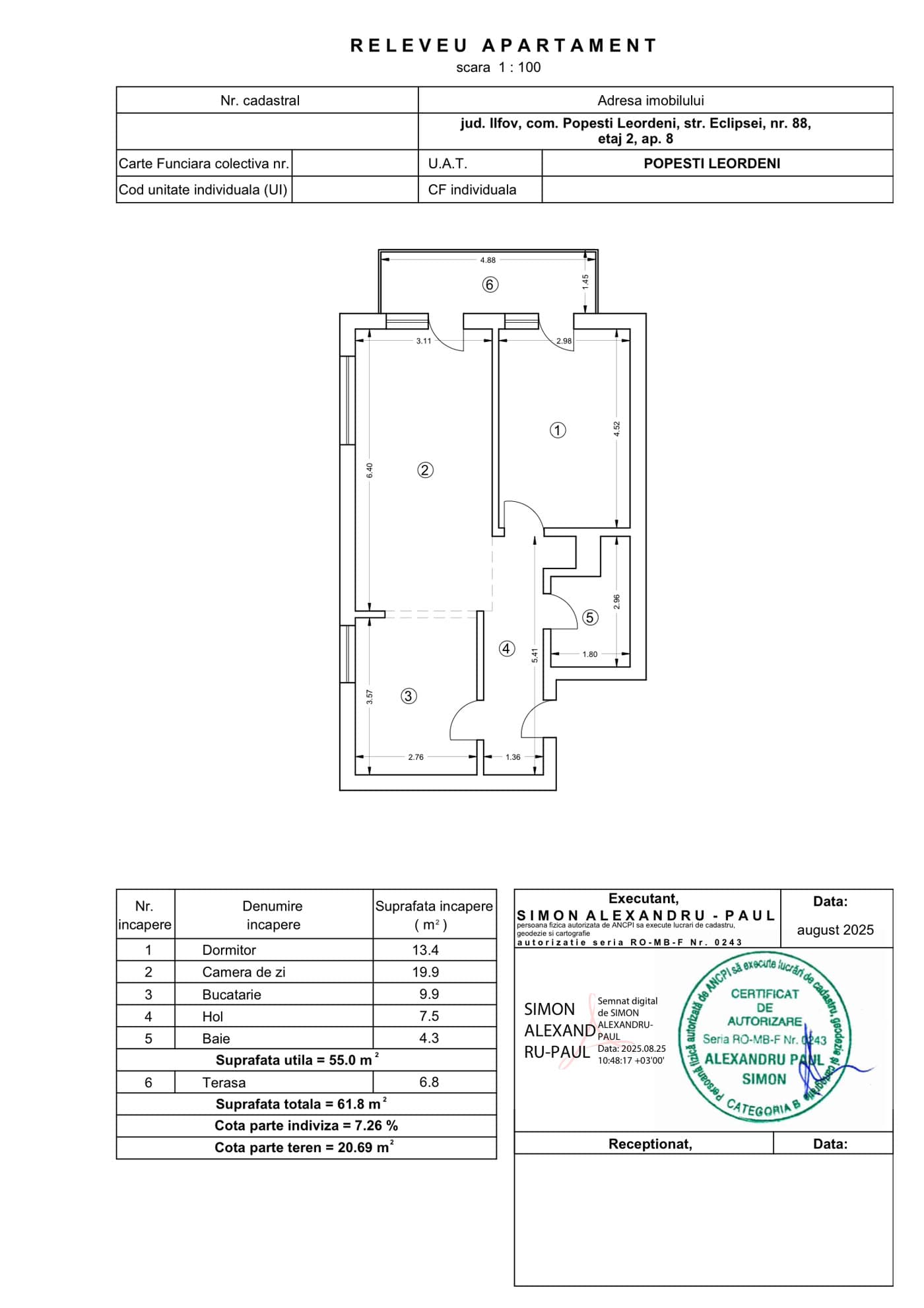 Plan apartament cu 2 camere Niva Residence