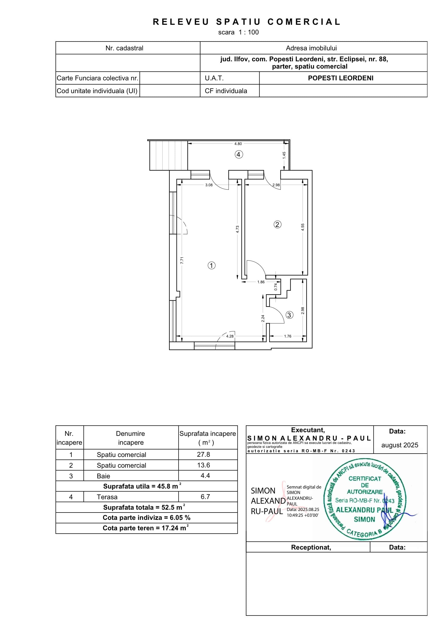 Plan spațiu comercial Niva Residence Popești-Leordeni