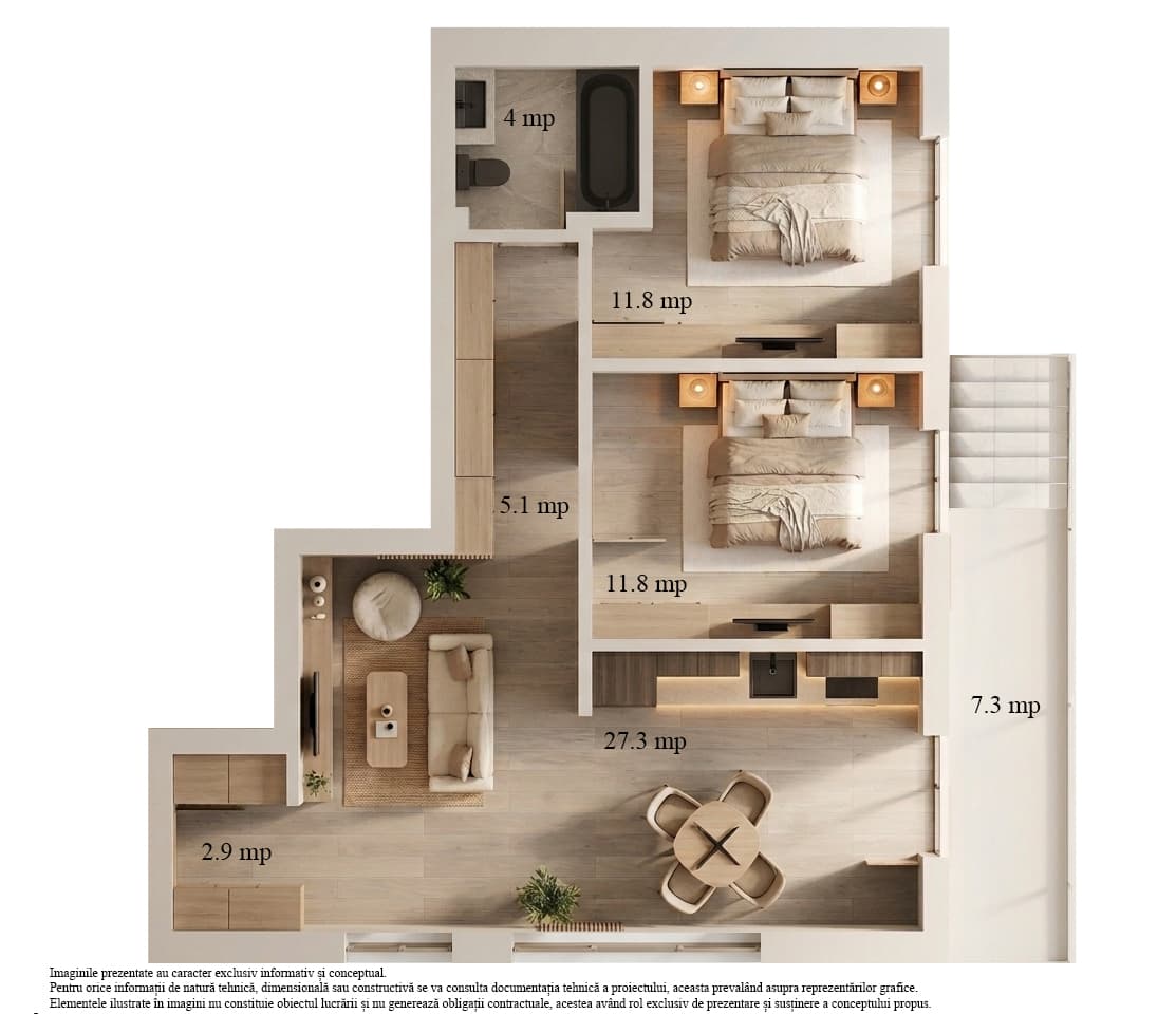Randare compartimentare apartament 3 camere Niva Residence Popești-Leordeni