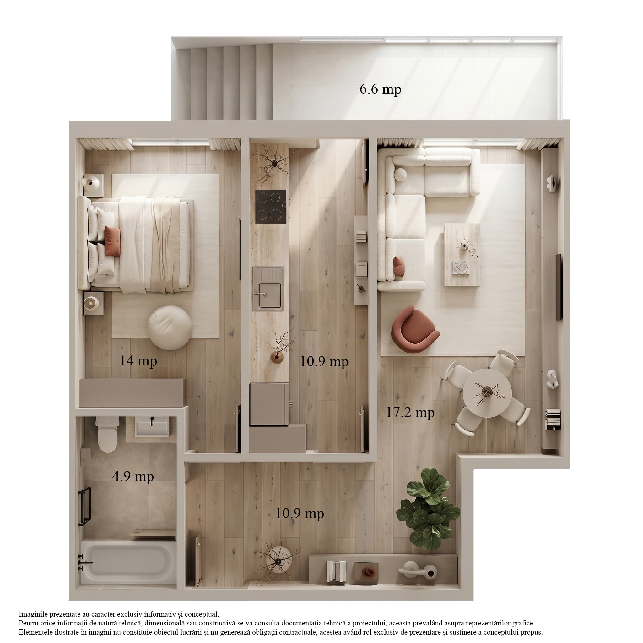 Randare compartimentare apartament 2 camere Niva Residence Popești-Leordeni
