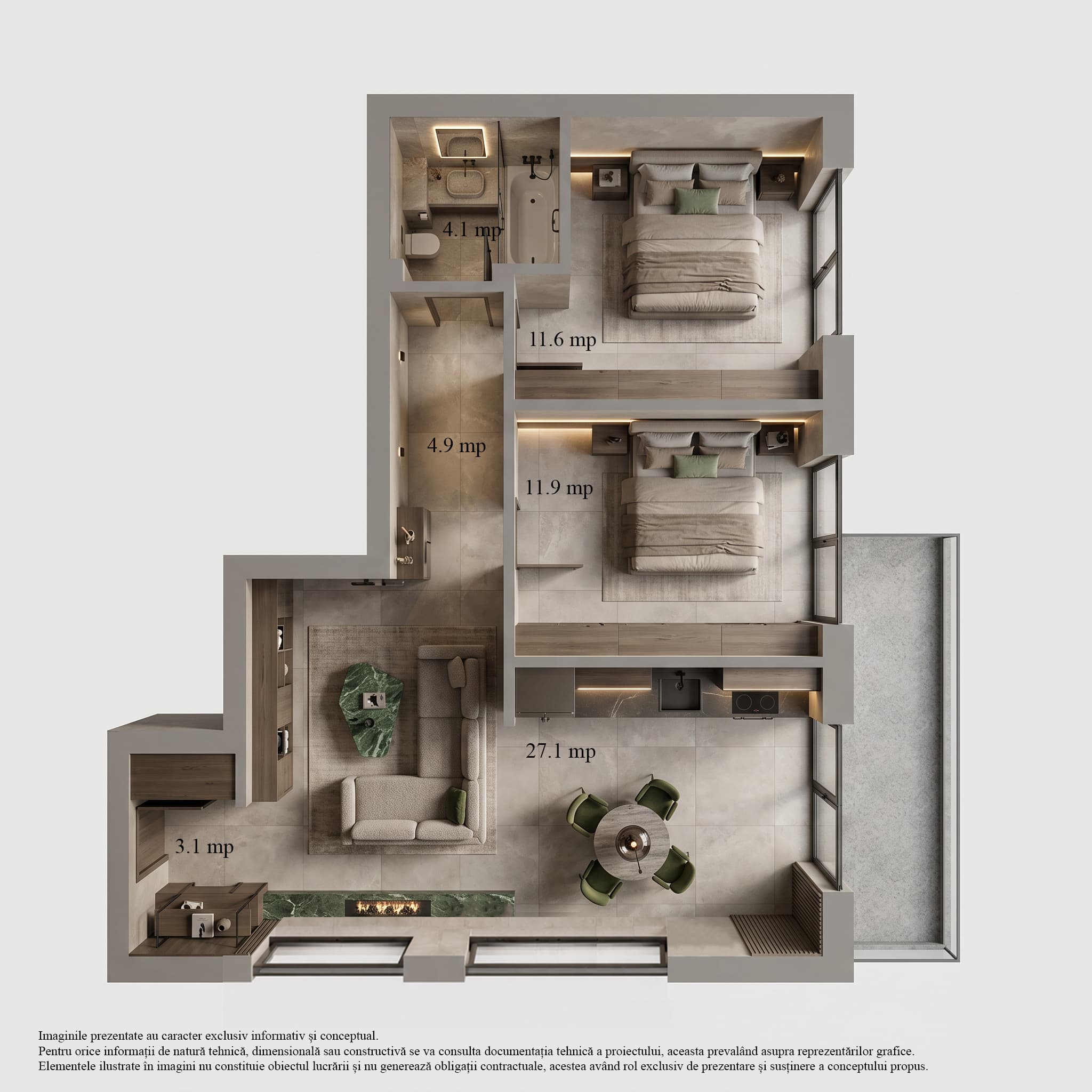 Randare compartimentare apartament 3 camere Niva Residence Popești-Leordeni